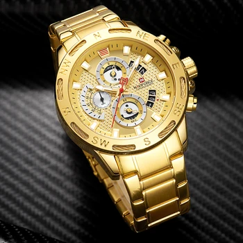 NAVIFORCE Cuarț Ceas Sport rezistent la apa de Sus Brand de Lux Ceas Data Mens Ceasuri Plin de Oțel de Aur de Moda de Mare Cadran de Ceas de mână pentru Bărbați