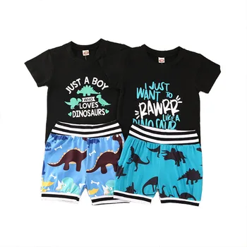 Băiețelul de Îmbrăcăminte Set Drăguț de Vară Scrisoare de Imprimare T-shirt, Blaturi+dinozaur Pantaloni Copii, Haine de Băieți, pantaloni Scurți Pentru Copii Tinuta