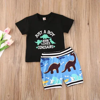 Băiețelul de Îmbrăcăminte Set Drăguț de Vară Scrisoare de Imprimare T-shirt, Blaturi+dinozaur Pantaloni Copii, Haine de Băieți, pantaloni Scurți Pentru Copii Tinuta