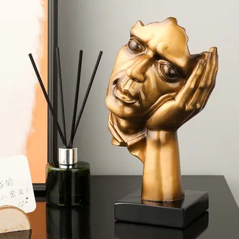 Aur Antic Gânditor Statuie Tăcerea Este De Aur Figurine Decor Acasă Meserii Bibliotecă Decor Artware Cadouri De Afaceri