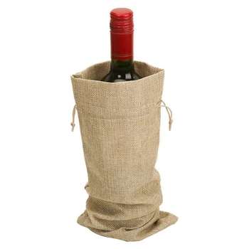 10buc Iută Vin Saci, 14 x 6 1/4 inch Hessian Sticla de Vin Cadou Saci cu Cordon