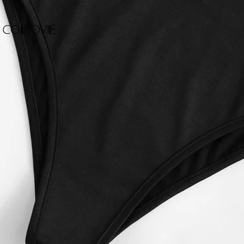 COLROVIE Vintage Lace Cami Body mass-Media Mixte Femei Mozaic Subțire fără Mâneci Costume Negre V-Gât Curea de Bază Bodysuit