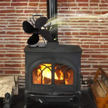 Noul Negru Șemineu 4 Lamă De Căldură Alimentat Aragaz Ventilator Arzător De Lemn Eco-Friendly Fan Liniștit Acasă Eficient De Distribuție A Căldurii