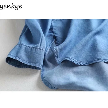 Vintage Albastru Denim Bluza Camasa Femei Maneca Lunga Guler Rever Plus Dimensiune Casual Doamnelor Camasi Camasa Femme APWM521