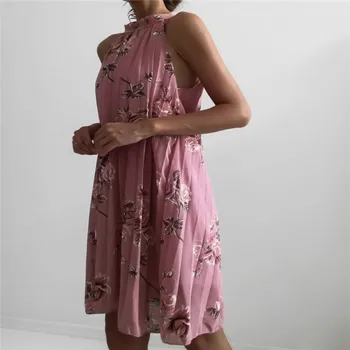 Femei la modă livrare gratuita rochie de Gât fără Mâneci Vară Floare de Imprimare Casual Lejere de Plaja din Poliester Rochii una de piese