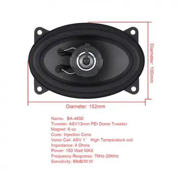 2 buc 4X6 Inch 150W Boxe Auto Auto Auto HiFi Audio Gamă Completă de Frecvențe Difuzor Coaxial Auto Pas Mare Difuzor