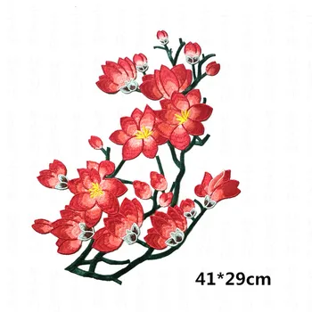 Roșu Magnolie Floare Broderie Patch-uri Autocolant pentru Haine Parches Para La Ropa Aplicatiile de Broderie Patch-uri de Flori