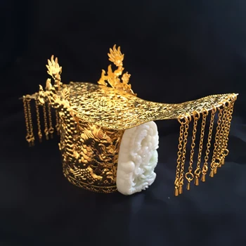 Vechi Împăratul de Jad Alamă Coroana Cosplay Căsătoria Împăratului Coroana Bărbați Film TV Pălării Efectuarea imperial Mici Pălării Capac