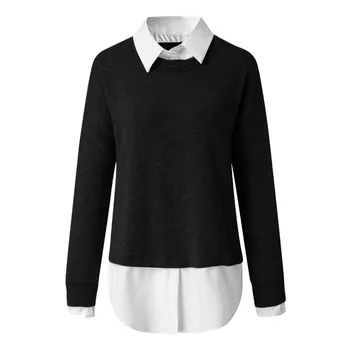 Femei de Moda de Iarna cu Maneca Lunga Vacanță de Culoare Solidă Pulover de Sus Bluza Tricou pulover fals două piese 2021