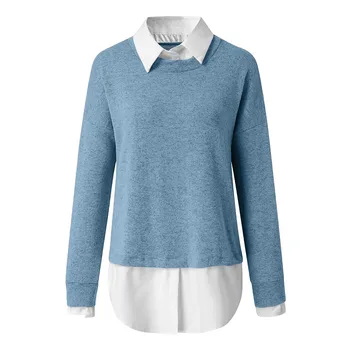 Femei de Moda de Iarna cu Maneca Lunga Vacanță de Culoare Solidă Pulover de Sus Bluza Tricou pulover fals două piese 2021