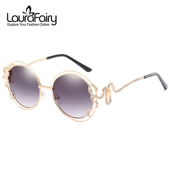 LauraFairy Femei Vintage Rotund de Sticlă Soare Neregulate Stras Curba de Proiectare Cadru Dublu UV400 ochelari de Soare oculos de sol feminino