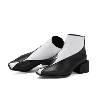 JIANBUDAN Nou toamna iarna Glezna cizme pentru Femei cizme din piele de culori Amestecate Moda cizme cu toc de Dimensiuni plus 34-46 pantofi Femei
