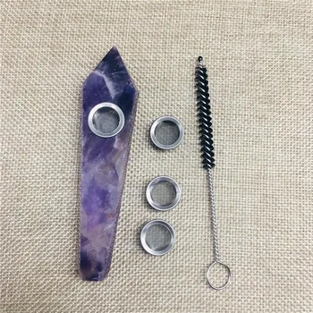 Natural de Vis Ametist Cristal de Cuarț Fumat Pipa Rock tabachera, Violet + 3 filtru + 1 buc perie