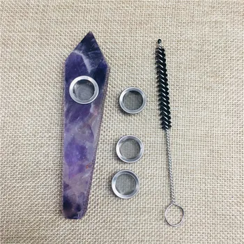 Natural de Vis Ametist Cristal de Cuarț Fumat Pipa Rock tabachera, Violet + 3 filtru + 1 buc perie