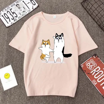 Dans drăguț Câini Print T camasa pentru Femei Primavara-Vara Maneca Scurta O Gât Bumbac Harajuku Femei Topuri Tricouri Casual Femei T-shirt