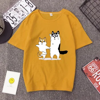 Dans drăguț Câini Print T camasa pentru Femei Primavara-Vara Maneca Scurta O Gât Bumbac Harajuku Femei Topuri Tricouri Casual Femei T-shirt