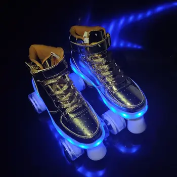 2020 Nou Flash Skate Adult Rând Dublu-Scripete Pantofi Barbati Femei cu 4 roti PU Copii Luminos Patine cu rotile