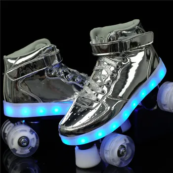 2020 Nou Flash Skate Adult Rând Dublu-Scripete Pantofi Barbati Femei cu 4 roti PU Copii Luminos Patine cu rotile