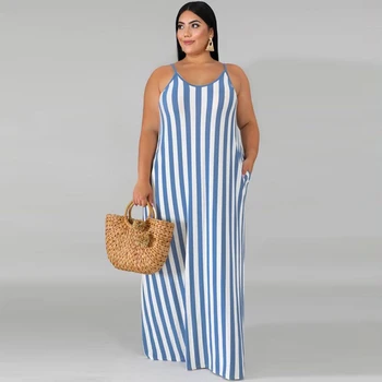 Plus Dimensiune XL-5XL Femei de Vară de Moda cu Dungi de Imprimare Eșarfe Lungi Maxi Rochie de Curea Spaghete Vrac Plaja Rochii Casual Vestidos