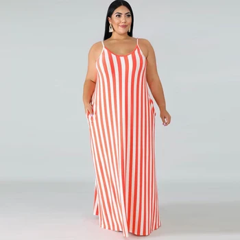 Plus Dimensiune XL-5XL Femei de Vară de Moda cu Dungi de Imprimare Eșarfe Lungi Maxi Rochie de Curea Spaghete Vrac Plaja Rochii Casual Vestidos