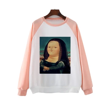 Mona Lisa Femei Topuri Cu Maneci Lungi Harajuku Hanorac Pulovere Amuzant Drăguț Roz Hanorace Hanorac Îmbrăcăminte O-Gât Casual De Imprimare