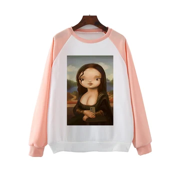 Mona Lisa Femei Topuri Cu Maneci Lungi Harajuku Hanorac Pulovere Amuzant Drăguț Roz Hanorace Hanorac Îmbrăcăminte O-Gât Casual De Imprimare