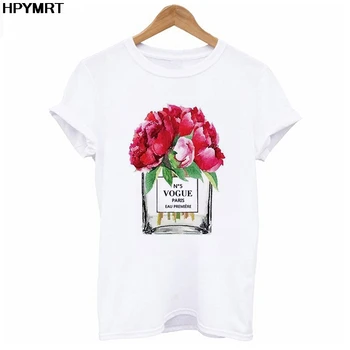 Femei Haine Flamingo Imprimare T Tricoul Flori Sticla de Parfum Dulce tricou Harajuku Femeie T-shirt Vogă Top Casual Femei Tee