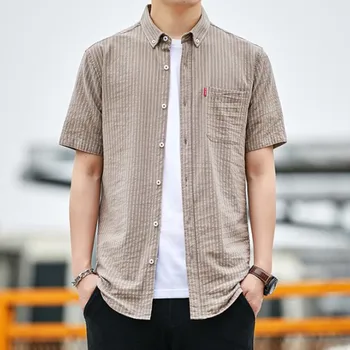 Vara tricou Barbati maneca scurta versiunea coreeană a tendinței dungi loose maneca scurta tricou casual simplu pătrat guler camasa