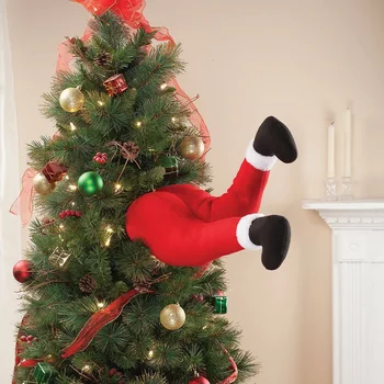 Amuzant Moș Crăciun De Pluș Picioare Umplute Picior Artificial Cununa Santa Picioare Pom De Crăciun Ornament Crăciun Geam Usa Garland
