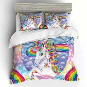 Arta digitala negru stele rainbow unicorn set de lenjerie de pat king queen double full twin singură dimensiune set lenjerie de pat