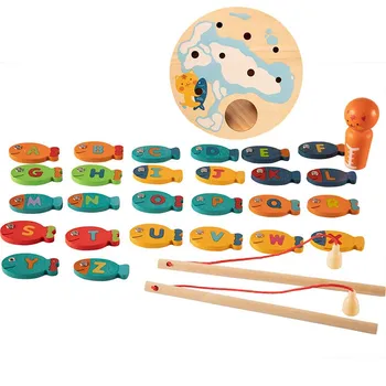 2020 Nou Magnetice din Lemn de Pescuit Joc Jucărie pentru Copii mici Alfabet Pește de Capturare Numărare Jocuri de societate Jucarii pentru copii pentru copii