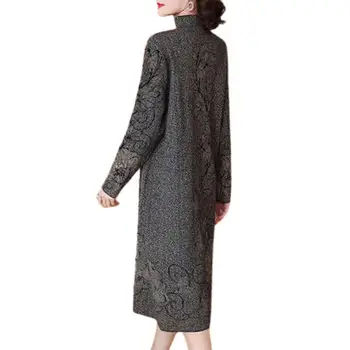Rochie Eleganta Femei Epocă De Înaltă Gât Florale Imprimate Rochie Cu Maneci Lungi Tricotate Maxi Rochii Plus Dimensiune Casual Femei De Îmbrăcăminte
