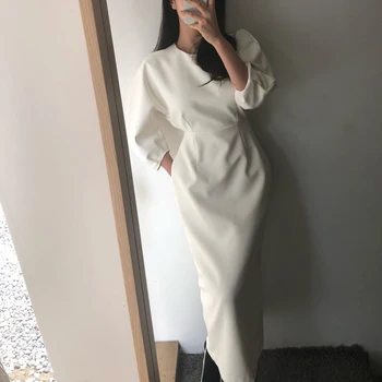 Designer de Lux Elegant Doamnelor Rochie de Birou Alb Rochie Midi Vestidos pentru Femeie Harajuku Toamna Haine de Femei