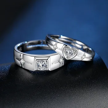 Moda Stralucitoare Cubic Zirconia Argint 925 Iubitorii'Couple Inele De Nunta Bijuterii Pentru Femei Set Inel Nu Se Estompeze