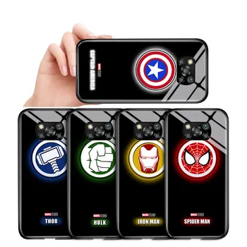 Pentru Xiaomi Poco X3 NFC Luminos în Cazul Spiderman, Ironman, Thor Logo Capac Sticla Pentru Xiaomi 10 Lite 5G Poco F2 Pro X2 Cazuri