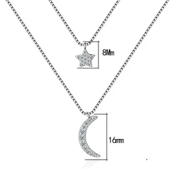 Rafinat Argint 925, Stele, Luna Pandantive Coliere pentru Femei Dublu Strat AAA Zircon Cubic Coliere Colier Bijuterii