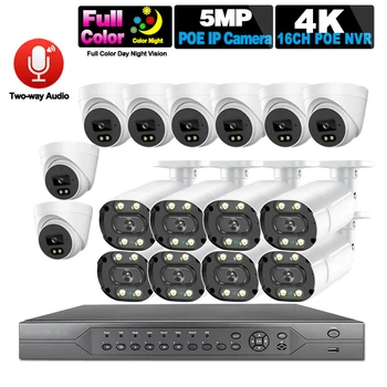 H. 265 aparat de Fotografiat CCTV, Sistem de Securitate Kit POE 16ch 5MP NVR 4K în aer liber Color HD de Viziune de Noapte, Supraveghere Video, Sistem de Camera IP Set