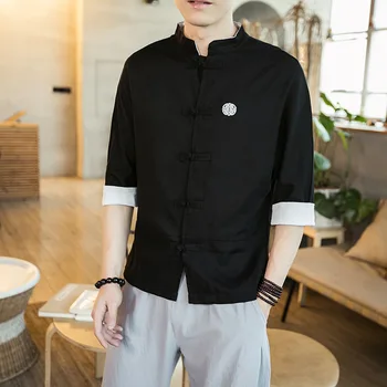 2019 stil Chinezesc tricou vânt lenjerie de pat din bumbac primavara toamna broderie tang costum cu maneci scurte material de lenjerie tava butonul de haine