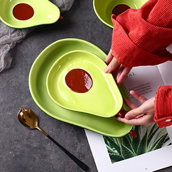 Noutate Mare Drăguț Verde Avocado Forma Ceramice Salata de Fructe Farfurie Gustare, fel de Mâncare de Orez și Supa Tacamuri Consumabile 6.5 inch/8inch Placa