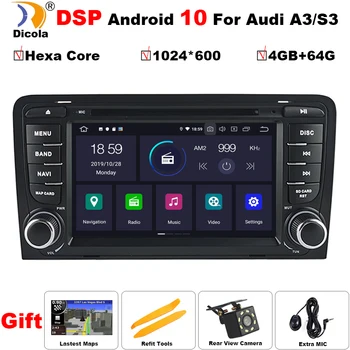 PX6 Android 10 Hexa CORE DVD AUTO GPS Pentru Audi A3 8P 2003-2012 S3 2006-2012 RS3 Sportback 2011 player multimedia, radio DSP 4G 64G