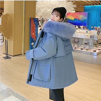 UHYTGF de Iarnă în jos jacheta cald paltoane femei coreene Gros student strat de bumbac parker femei guler de blană cu glugă plus dimensiune sacou 1256