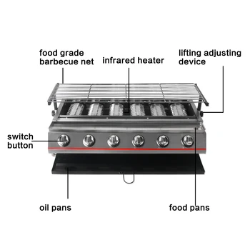 ITOP 6 Arzatoare Gaz BARBECUE din Otel Inoxidabil GPL Tavă gratarele Grele Bucătărie Instrumente de Grătar în aer liber Pentru Mașină