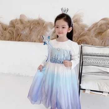 2020 Brand Nou Elsa Rochie pentru Fete Princess Snow Queen Halloween Cosplay Haine de Carnaval pentru Copii de Craciun Petrecere de Lux Rochie de Minge