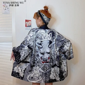Stil Japonez Demon Imprimare Cardigan Kimono Harajuku Anime Femei Bărbați Cosplay Yukata De Sex Feminin Streetwear Tradiționale Haori Haina