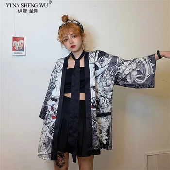 Stil Japonez Demon Imprimare Cardigan Kimono Harajuku Anime Femei Bărbați Cosplay Yukata De Sex Feminin Streetwear Tradiționale Haori Haina