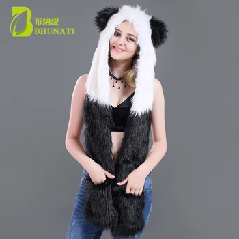 Noi de iarna Panda Faux Blana Gluga Cu Fular Mănuși de Animale Hote Pălărie Drăguț animale de Blană Faux Pălărie Cap Căciuli de Desene animate Lup Pălăria