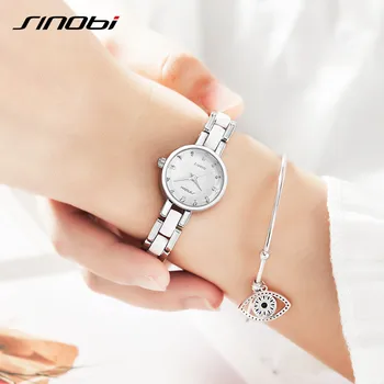 SINOBI Femei Ceasuri Floare de Imprimare Diamant Negru/Alb Cadran Mic, Elegant, Japonia a Importat Cuarț Bratara Ceasuri Doamnelor Ceas