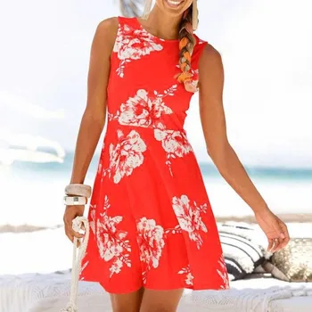 Moda Femei fără Mâneci florale Mini Casual Stil Plajă Rochie Mini Sexy Potrivit pentru Soare Plin de viață vestidos bing 40*