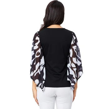 Femeie Împânzit Sifon Ruffle Sleeve Top Elegant Business Casual Liber Mozaic Bluze Femininas Negru, Alb Bluza Tricou H240