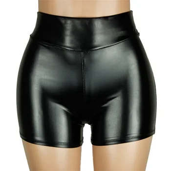 Femei Talie Mare par Ud PU Piele pantaloni Scurți Sexy Elastic Negru pantaloni Scurți de Trening Slim Fit Clubwear